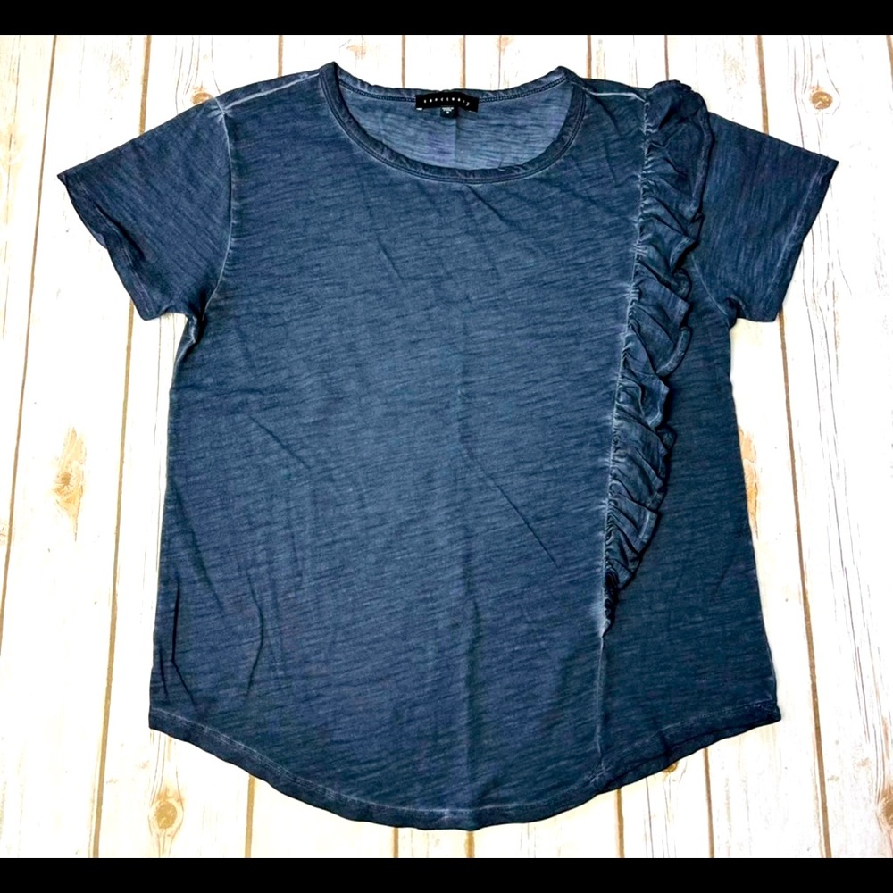 Sanctuary Nordstrom Faded Blue T Shirt Top with Ruffle Size S Small NWOT